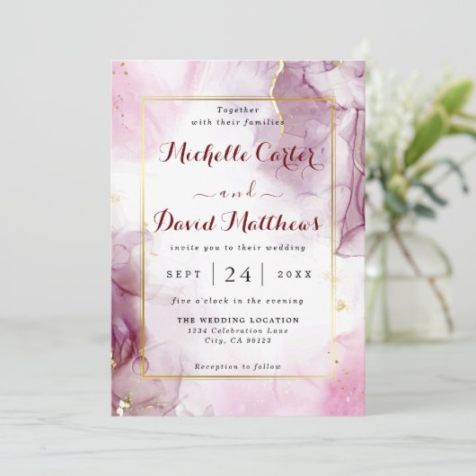 ピンクエレガントとマゼンタの結婚式招待状 招待状 (スタンド正面)