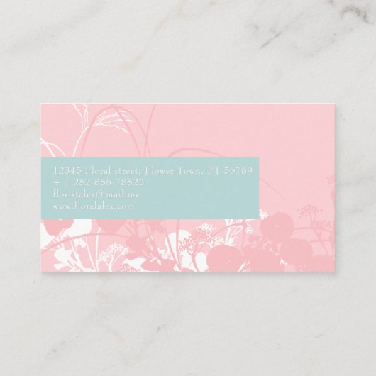 ピンクエレガントと淡い灰色がかったシアンフローラミニマル 名刺 (裏面)