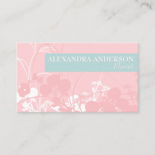 ピンクエレガントと淡い灰色がかったシアンフローラミニマル 名刺 (正面)