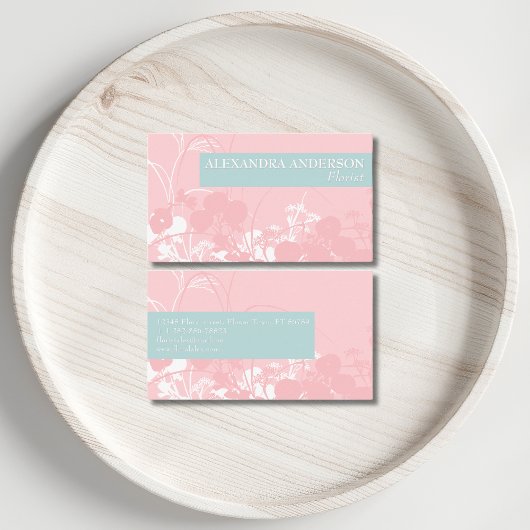 ピンクエレガントと淡い灰色がかったシアンフローラミニマル 名刺