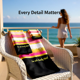 ピンクエレガントと白のこうもり付き金ストライプ箔 バスタオルセット