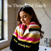 ピンクエレガントと白のこうもり付き金ストライプ箔 バスタオルセット