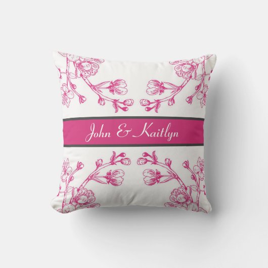 ピンクエレガントと白のさくらんぼの花 クッション (正面)