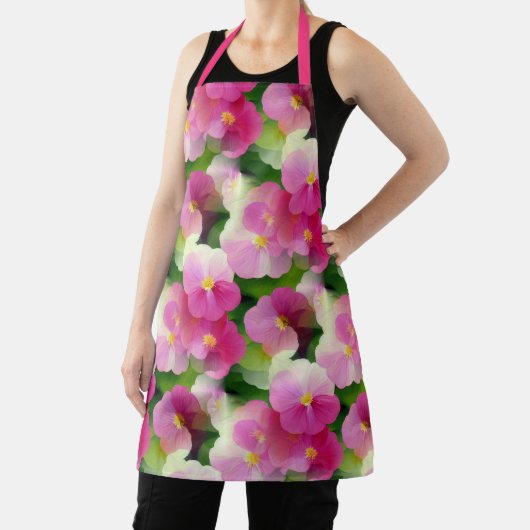 ピンクエレガントと白のインパティエンズフラワーパターン エプロン (インサイチュ)