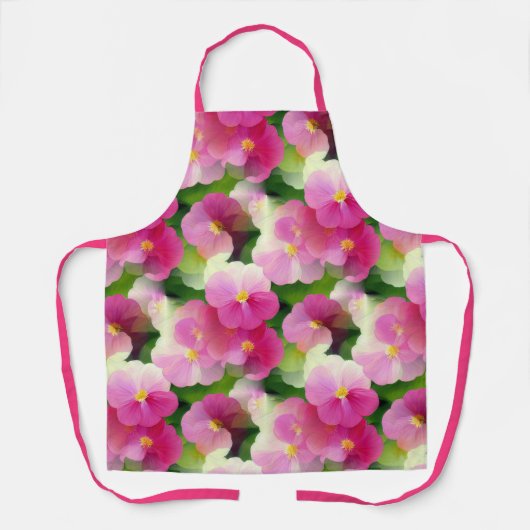 ピンクエレガントと白のインパティエンズフラワーパターン エプロン (正面)