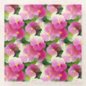 ピンクエレガントと白のインパティエンズフラワーパターン ガラスコースター (正面)