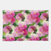 ピンクエレガントと白のインパティエンズフラワーパターン キッチンタオル (横)
