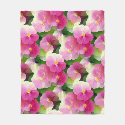 ピンクエレガントと白のインパティエンズフラワーパターン フリースブランケット (正面)