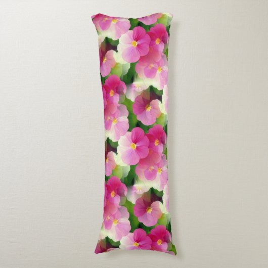 ピンクエレガントと白のインパティエンズフラワーパターン ボディピロー (正面縦)