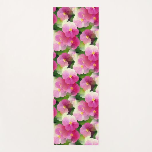 ピンクエレガントと白のインパティエンズフラワーパターン ヨガマット (正面)