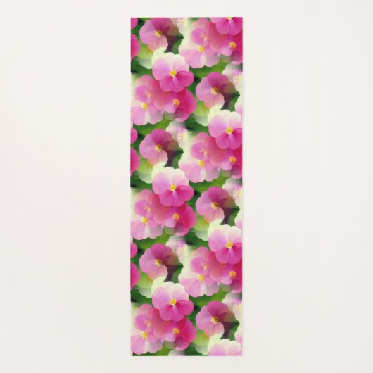 ピンクエレガントと白のインパティエンズフラワーパターン ヨガマット (裏面)