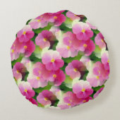 ピンクエレガントと白のインパティエンズフラワーパターン ラウンドクッション (裏面)