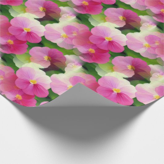 ピンクエレガントと白のインパティエンズフラワーパターン ラッピングペーパー (角)