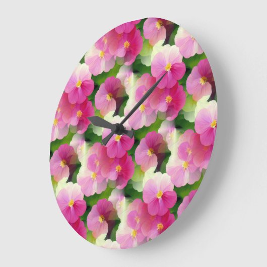 ピンクエレガントと白のインパティエンズフラワーパターン ラージ壁時計 (傾斜)