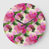 ピンクエレガントと白のインパティエンズフラワーパターン ラージ壁時計 (正面)