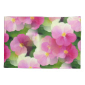 ピンクエレガントと白のインパティエンズフラワーパターン 枕カバー (裏面-左)