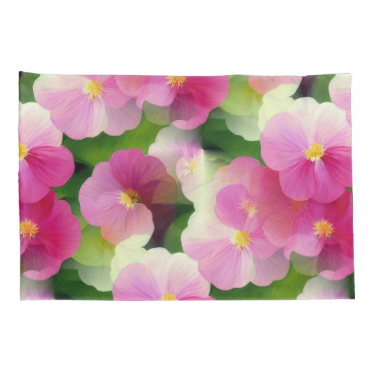 ピンクエレガントと白のインパティエンズフラワーパターン 枕カバー (裏面-右)