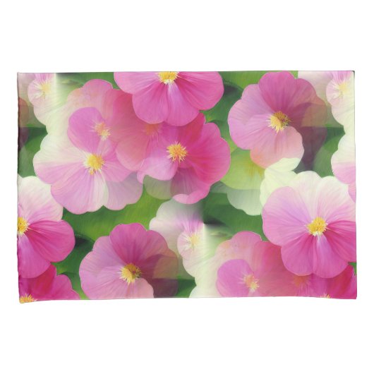 ピンクエレガントと白のインパティエンズフラワーパターン 枕カバー (正面右)