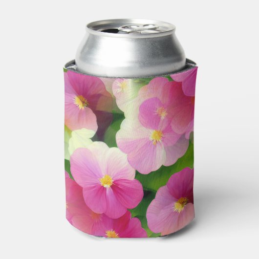 ピンクエレガントと白のインパティエンズフラワーパターン 缶クーラー (缶正面)