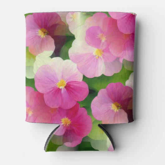 ピンクエレガントと白のインパティエンズフラワーパターン 缶クーラー (正面)