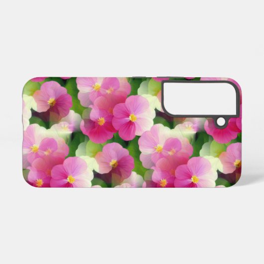 ピンクエレガントと白のインパティエンズフラワーパターン SAMSUNG GALAXYケース (裏面横)