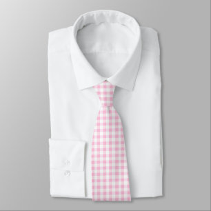 ピンクエレガントと白のギンガムパターン ネクタイ