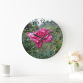 ピンクエレガントと白のストライプのバラ、壁時計 ラージ壁時計 (ホーム)