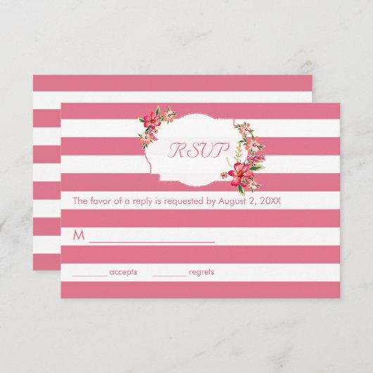 ピンクエレガントと白のストライプブーケ付き – RSVP (正面/裏面)