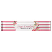ピンクエレガントと白のストライプ デスクネームプレート (正面)