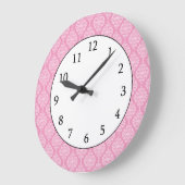 ピンクエレガントと白のダマスク模様 ラージ壁時計 (傾斜)