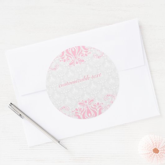 ピンクエレガントと白のダンパーと渦巻き2 ラウンドシール (封筒)