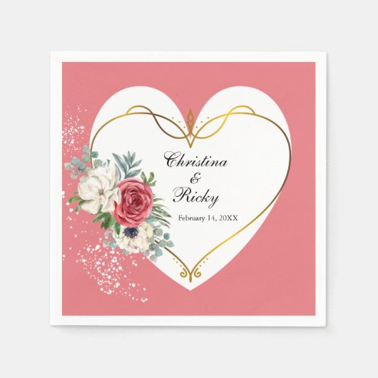 ピンクエレガントと白のバラ結婚の スタンダードカクテルナプキン (正面)