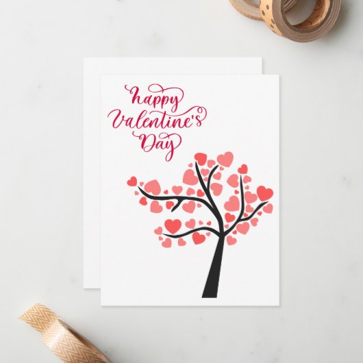 ピンクエレガントと白のバレンタインのデイカード ノートカード (正面/裏面インサイチュ)