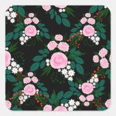 ピンクエレガントと白のフローラの水の絵を描色 スクエアシール (正面)