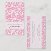 ピンクエレガントと白のフローラダマスク模様 名刺 (正面/裏面)