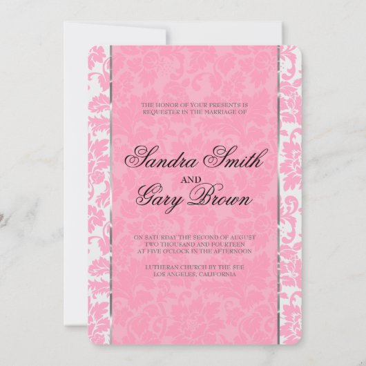 ピンクエレガントと白のフローラダマ結婚ス 招待状 (裏面)