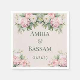 ピンクエレガントと白のフローラムスリム結婚ズ スタンダードカクテルナプキン