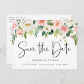 ピンクエレガントと白のフローラ日付の保存 案内ポストカード (正面/裏面)