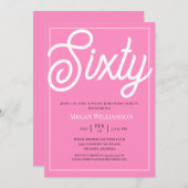 ピンクエレガントと白の台本60誕生日 招待状 (正面/裏面)