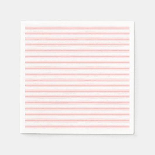 ピンクエレガントと白の水平のストライプパターン スタンダードカクテルナプキン (正面)