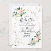 ピンクエレガントと白の水色の花の金ゴールドドロップ 招待状 (正面)