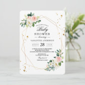 ピンクエレガントと白の水色の花の金ゴールドドロップ 招待状 (スタンド正面)