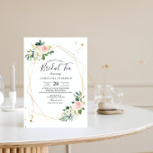 ピンクエレガントと白の水色の花の金ゴールドドロップ 招待状