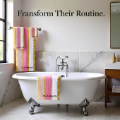 ピンクエレガントと白の金ゴールドストライプ バスタオルセット