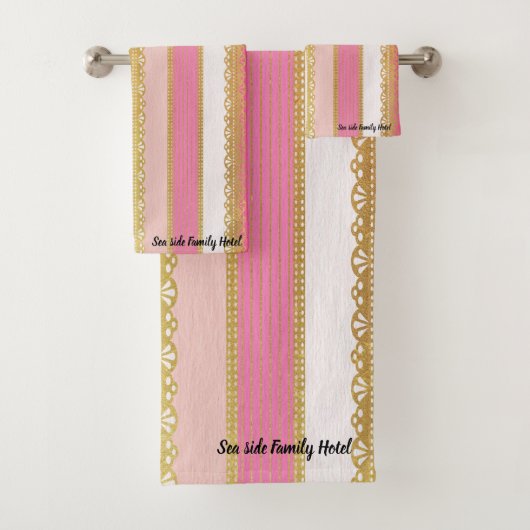 ピンクエレガントと白の金ゴールドストライプ バスタオルセット (インサイチュ)