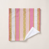 ピンクエレガントと白の金ゴールドストライプ バスタオルセット (ウォッシュタオル)