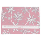 ピンクエレガントと白の雪片パターン ラージペーパーバッグ (正面)