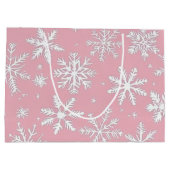 ピンクエレガントと白の雪片パターン ラージペーパーバッグ (裏面)