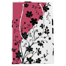 ピンクエレガントと白の黒いフローラシルエット