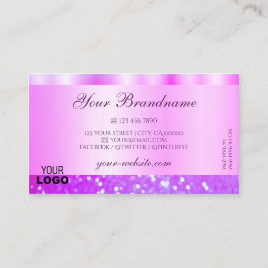 ピンクエレガントと紫のきらめくグリッター追加ロゴ 名刺 (裏面)